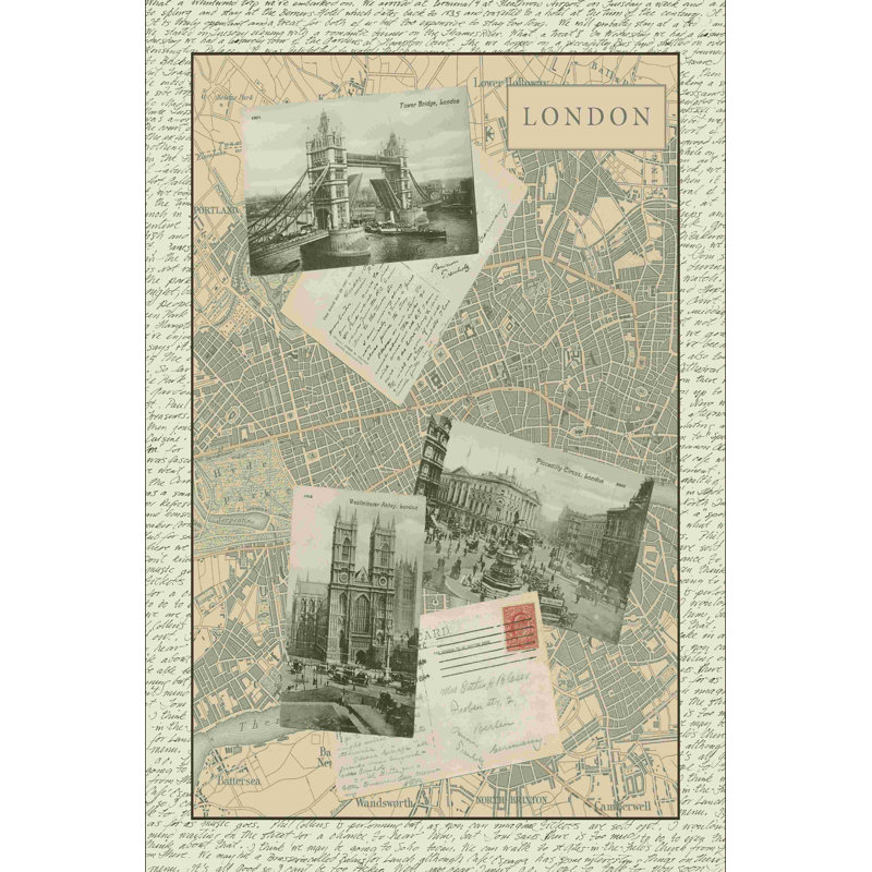 Carte rétro de Londres, H 18 po x l 12 po