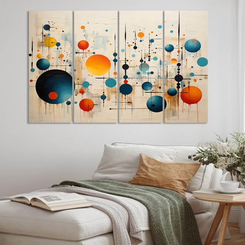 «Green Green Beige Mid Century Abstract Retro III», impressions sur toile Mid-Century - 4 panneaux