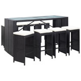 Patio Bar Set Outdoor Bar Table and Stools Poly Rattan and Glass Black