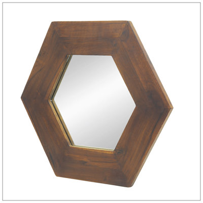 Hexagon Mirror With Solid Wood Frame, Wall Decor For Living Room Bathroom Hallway