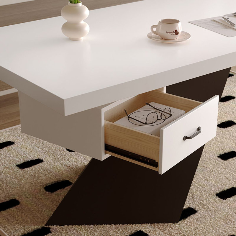 Bureau blanc rectangulaire en bois massif avec 1 tiroir, bureau d'ordinateur, H 29,53 po x l 94,49 po x P 31,5 po