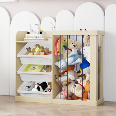 Bibliothèque pour enfants avec rangement pour jouets, rangement pour animaux en peluche, bibliothèque à 4 niveaux, 3 boîtes de rangement pour salles de jeux, chambre à coucher.