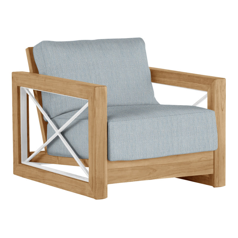 Malta Teak Outdoor Lounge Chair, No welt + Standard fill, Natural Teak, Perigold Play Sky