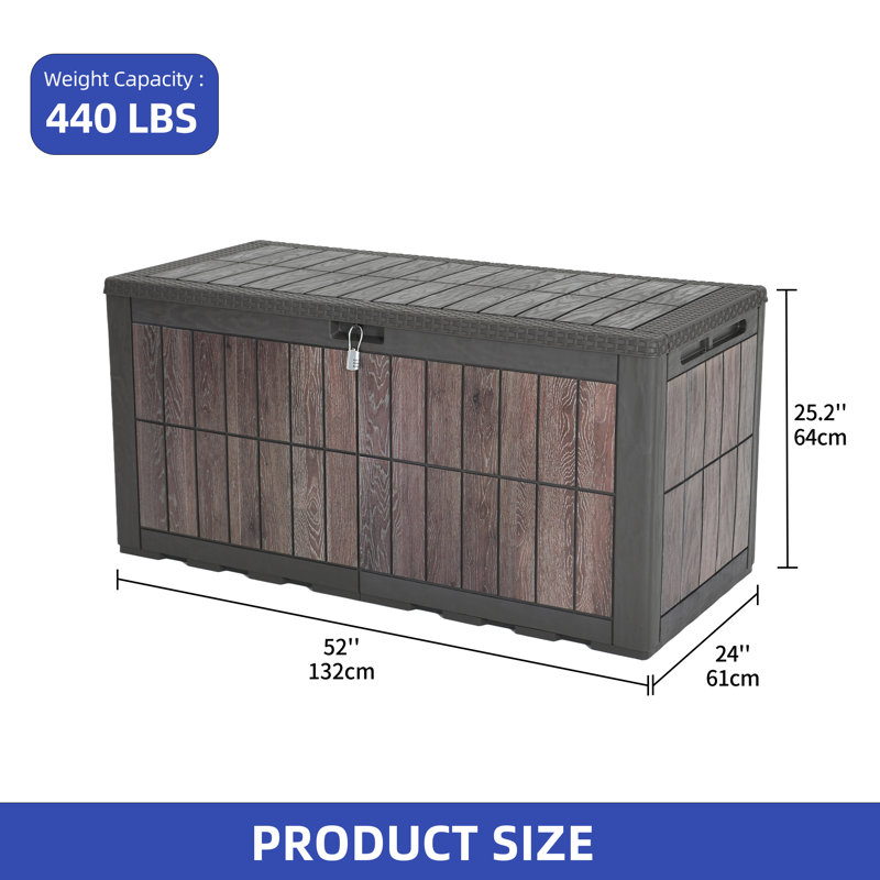 Balconera Signature 120 Gallons Lockable Resin Deck Box with Lock,Brown, Brown