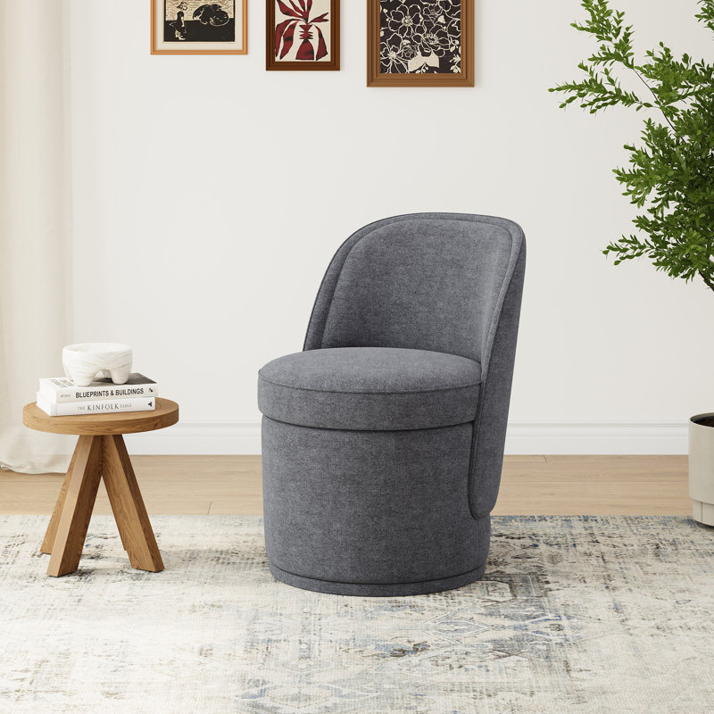 Small Barrel Swivel Upholstered Dining Chair with Storage,No Assembly, Dark Gray