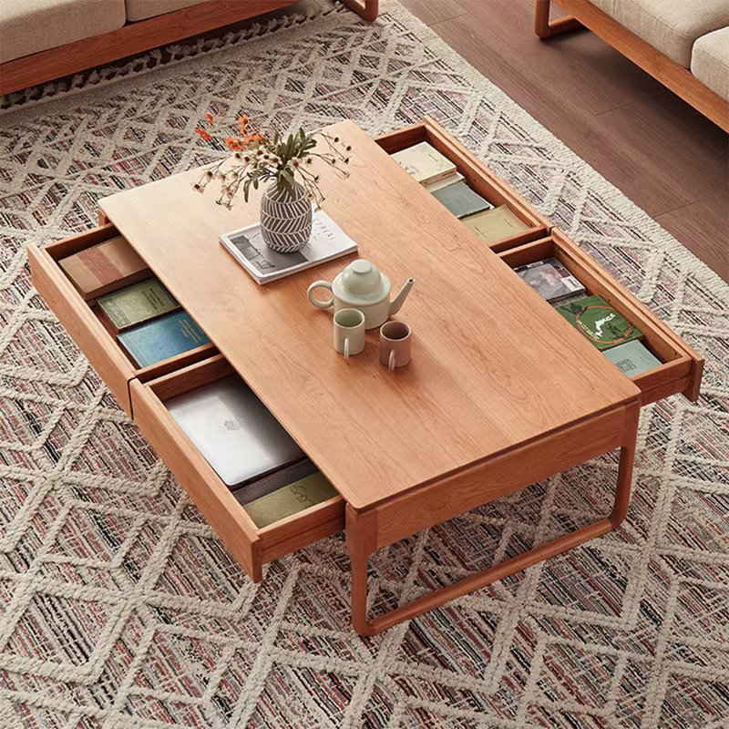 Table de salon carrée en bois massif, H 16,5 po x L 51,2 po x l 29,5 po