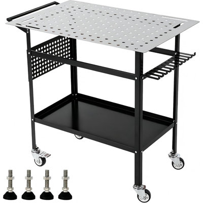 Table de soudage 91 x 61 cm, capacité de charge de 363 kg, établi de soudage robuste en acier avec trous de fixation, fentes pour outils et plateau de rangement pour le travail des métaux
