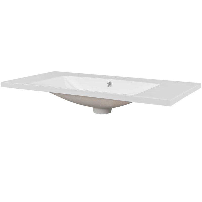 Comptoir de meuble-lavabo 36 po, céramique, lavabo blanc, capacité maximale de 1,66 gallon d'eau en céramique blanche, option 3 robinets, profondeur 18 po, hauteur 6,6 po, conception moderne, convient à une armoire
