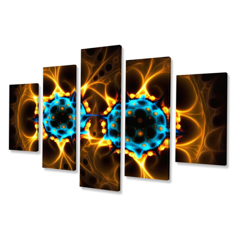 Quantum Twin Flames III - Fractals, art mural sur toile - 5 panneaux