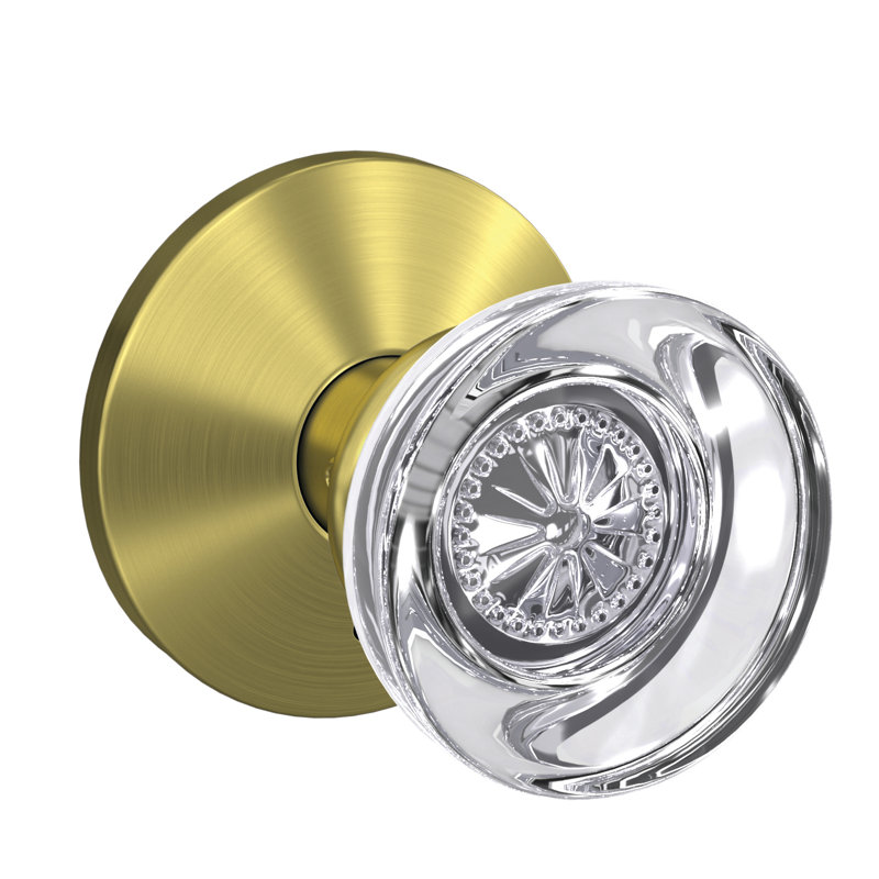 Hobson Non-Turning Glass Knob with Kinsler Trim, Yes, Satin Brass