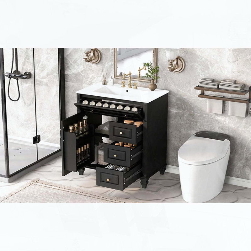 Meuble-lavabo de salle de bain de 30 pouces avec lavabo, Black, 30"W