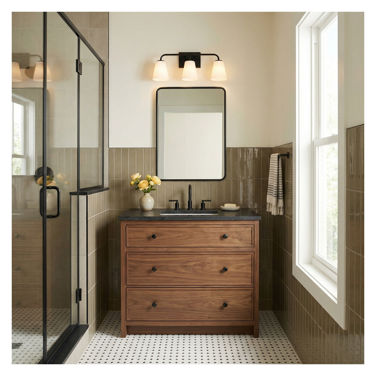 Misty 3 Light Frosted Dimmable Vanity Light, Matte Black