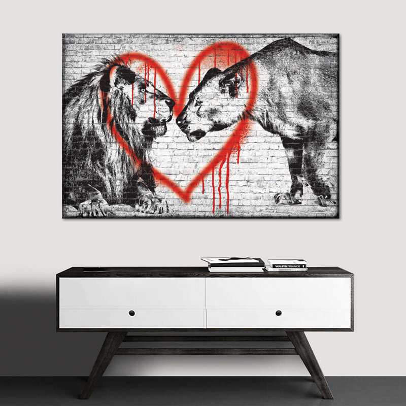 Lion romantique sur toile, H 8 po x l 12 po x P 1 po