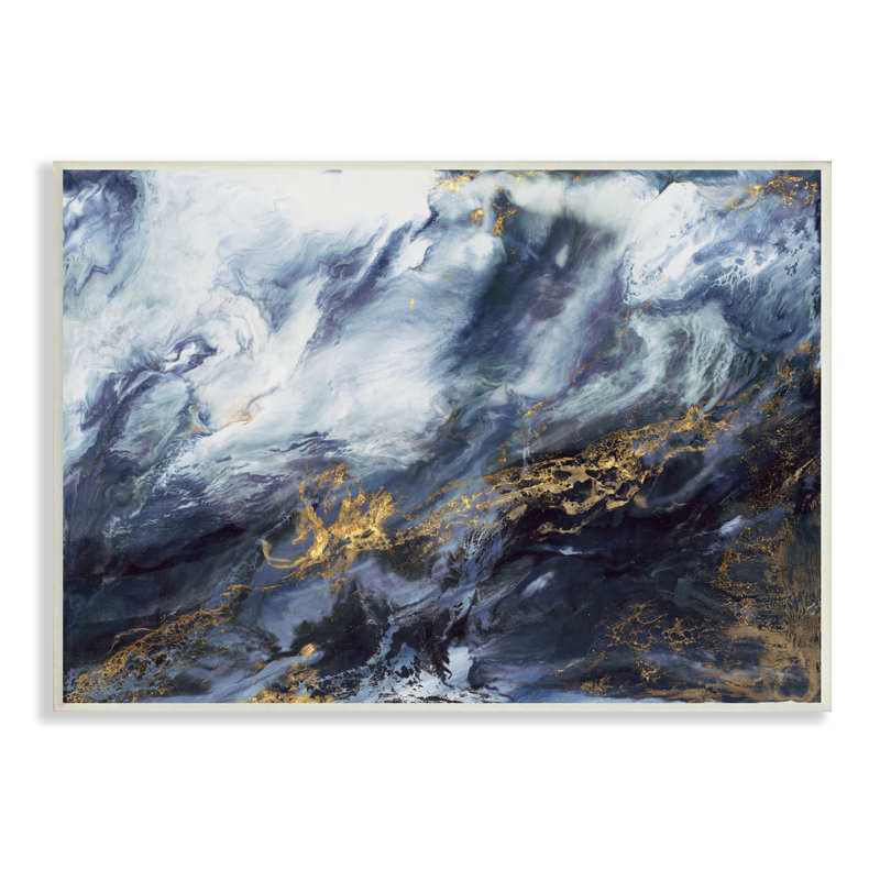 «Busy Blue Ocean Water Abstraction Chaotic Wave» par Corrie Lavelle - Peinture, H 13 po x l 19 po x P 0,5 po, Plaque murale
