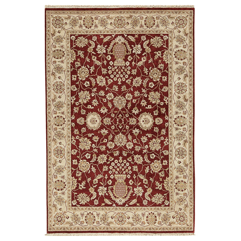 High-Quality Hand-Knotted Red And Beige Area Rug
