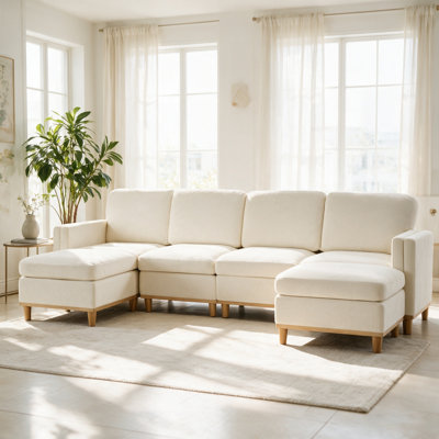 105.50 Inch Modern 4-Seat Modular Sofa, Convertible Fabric Sofa with Soft Padding for Living Room