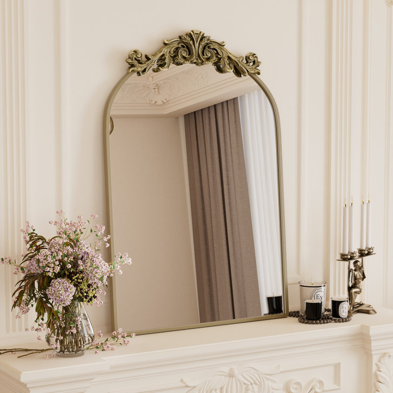 Enville 24×36 inch Arched Vintage Antique Gold Bathroom mirror Traditional Ornate Baroque Decorative Wall Mirror for Bathroom, Living Room, Fireplace, Entryway,Over Sink 