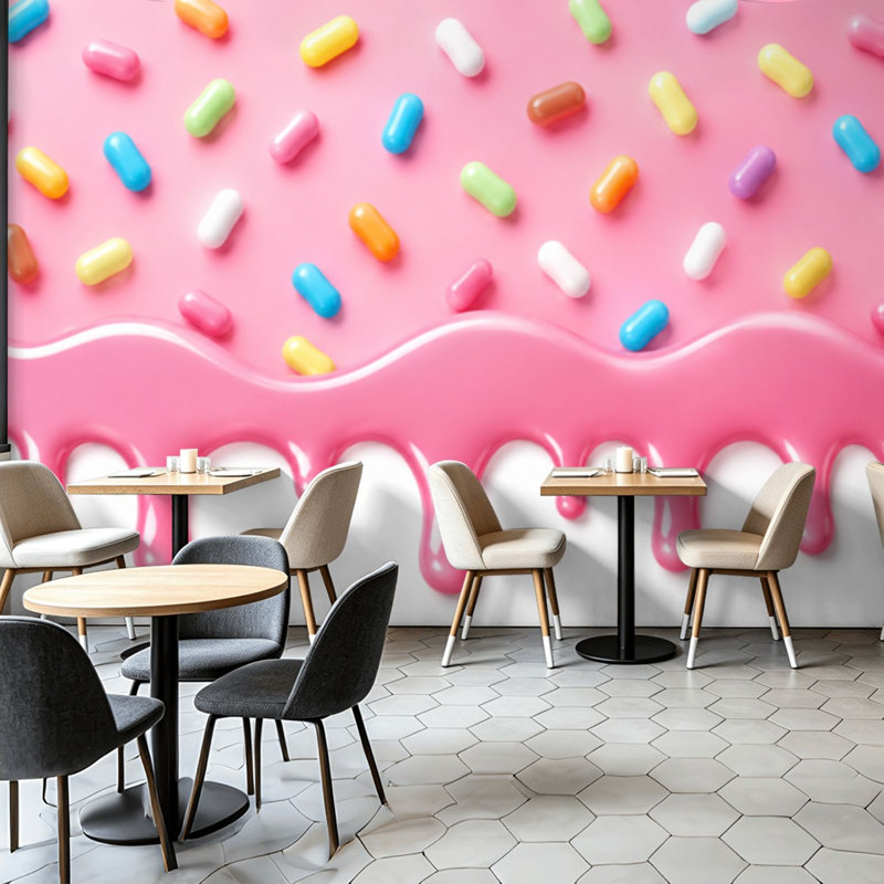 Papier peint adhésif pelez et collez, crème glacée rose, bonbon mignon coloré, saupoudrez une longue bordure, art mural auto-adhésif et amovible
