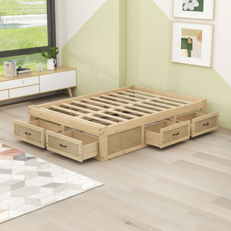 Lit plateforme avec 6 tiroirs, Naturel antique, Complète