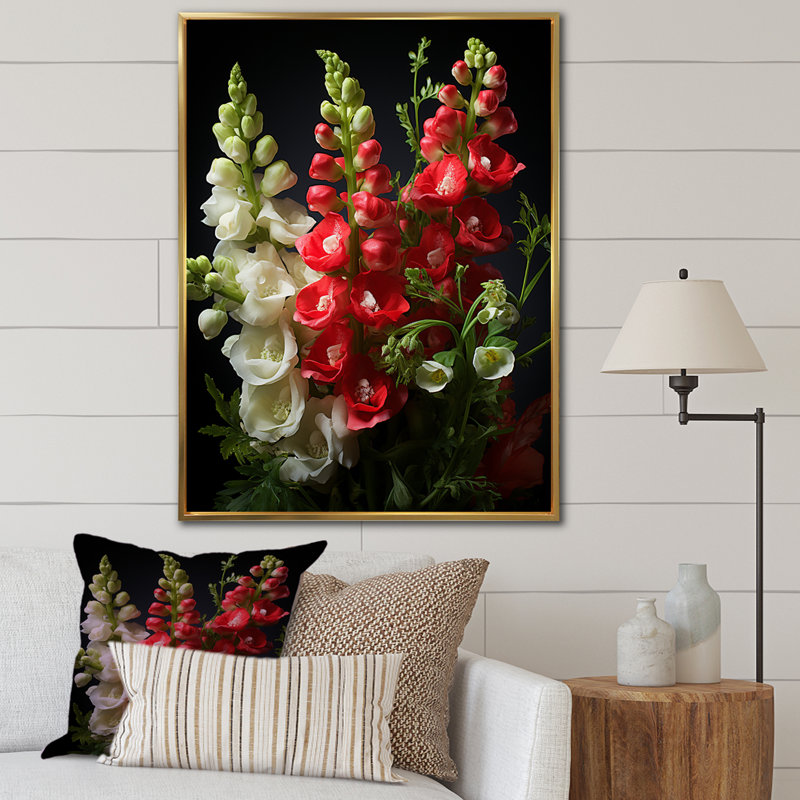 Snapdragons Serenade 1 - Snapdragons, art mural, Cadre flottant doré, H 40 po x l 30 po x P 1,5 po