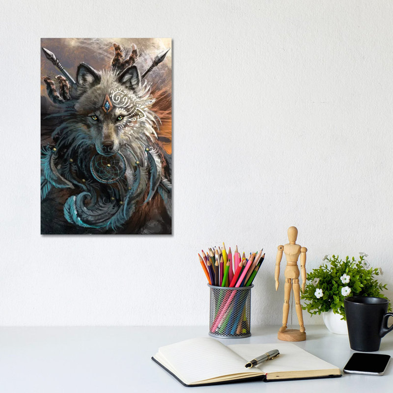 Wolf Warrior by Sunima - Print on Canvas, 20.32 cm H x 30.48 cm W, Wrapped Canvas