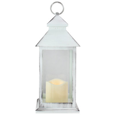 Lanterne bougie blanche 12,5 po avec DEL sans flamme