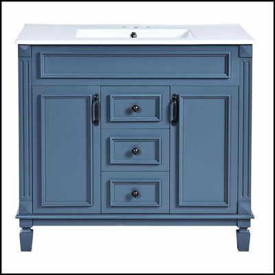 Meuble-lavabo moderne de 36 po avec lavabo supérieur, 2 portes à fermeture douce et 2 tiroirs, parfait pour un rangement organisé et un décor élégant