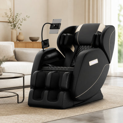 Fauteuil de massage inclinable noir de 28,41 po de largeur, système de chauffage lombaire et des jambes intégré à pression d'air zéro gravité
