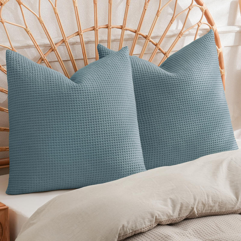 PHF 100% Cotton Waffle Weave Euro Shams, 2 Pack Elegant Home Decorative Euro Throw Pillow Covers for Bed Couch Sofa, 26x26"