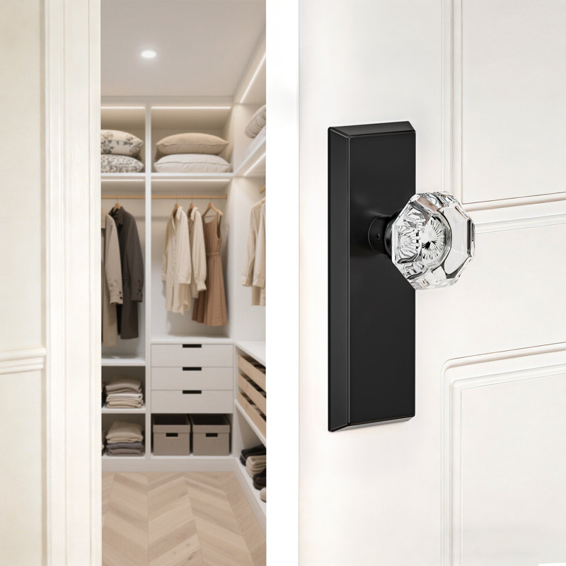 Faux bouton de porte octogonal en cristal noir mat, Noir mat, Faux bouton double