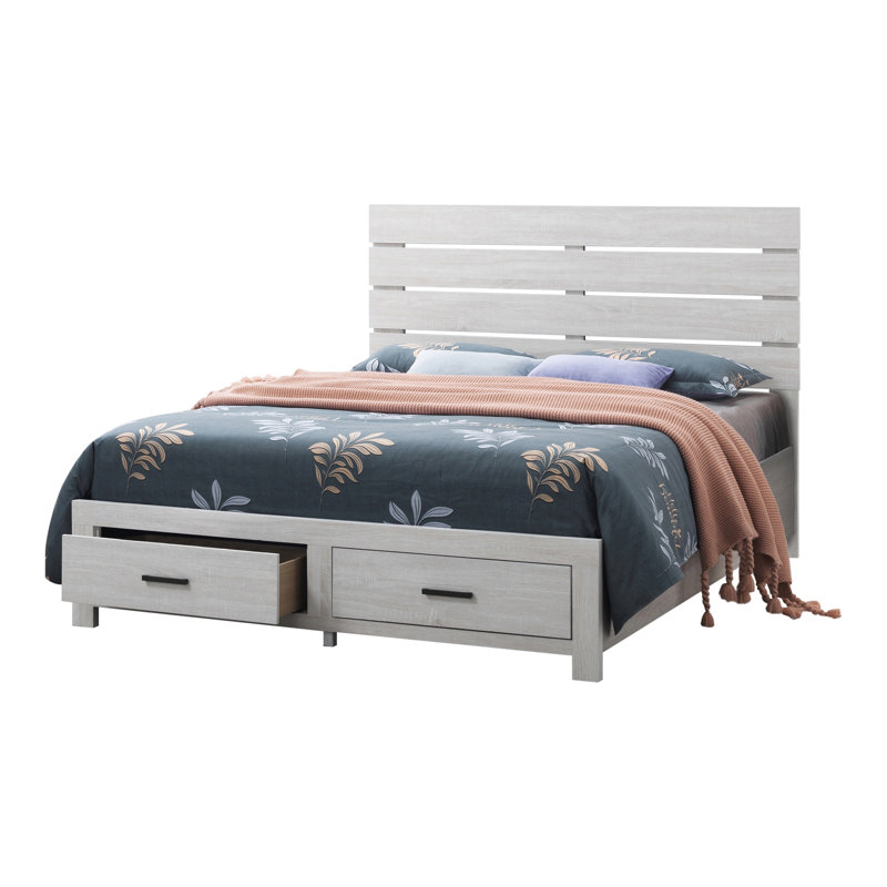 Lit plateforme avec rangement, Blanc côtier, Reine