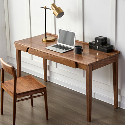 Walnut Rectangular Solid Wood Writing desk with drawers desk