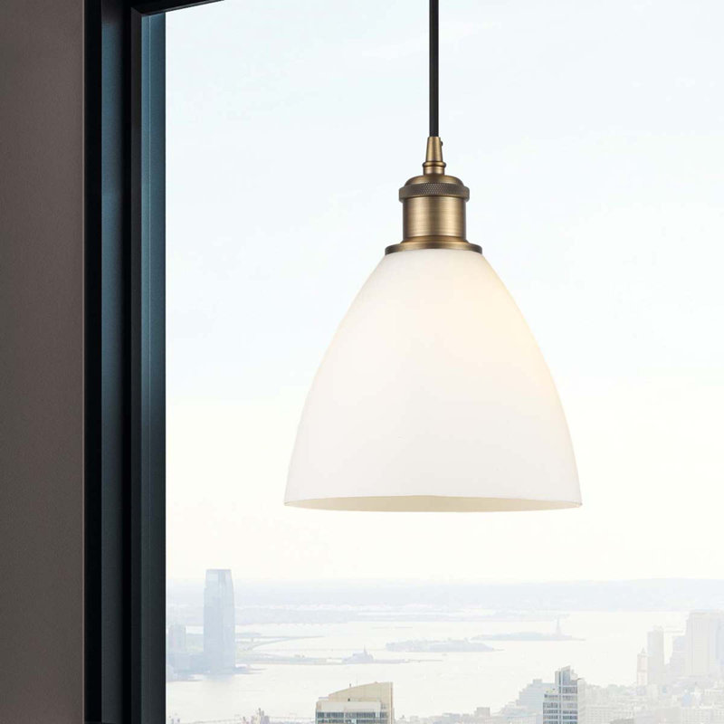 Haruka 1 - Light Single Pendant, White, 11.25" H x 7.5" W x 7.5" D, Brushed Brass