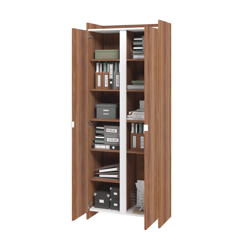 Ratzer 28'' Wide Mid-Century Modern 11-Shelf Storage Cabinet in Brown and White, Brown