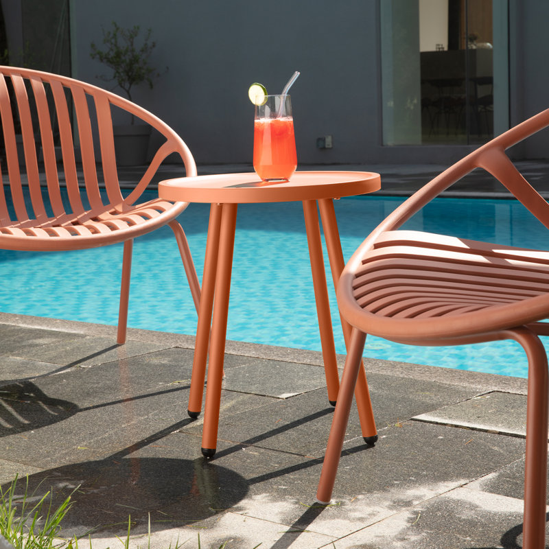 Patio Table Living Room Side Table, Round Accent Table Small Side Table Nightstand, Orange