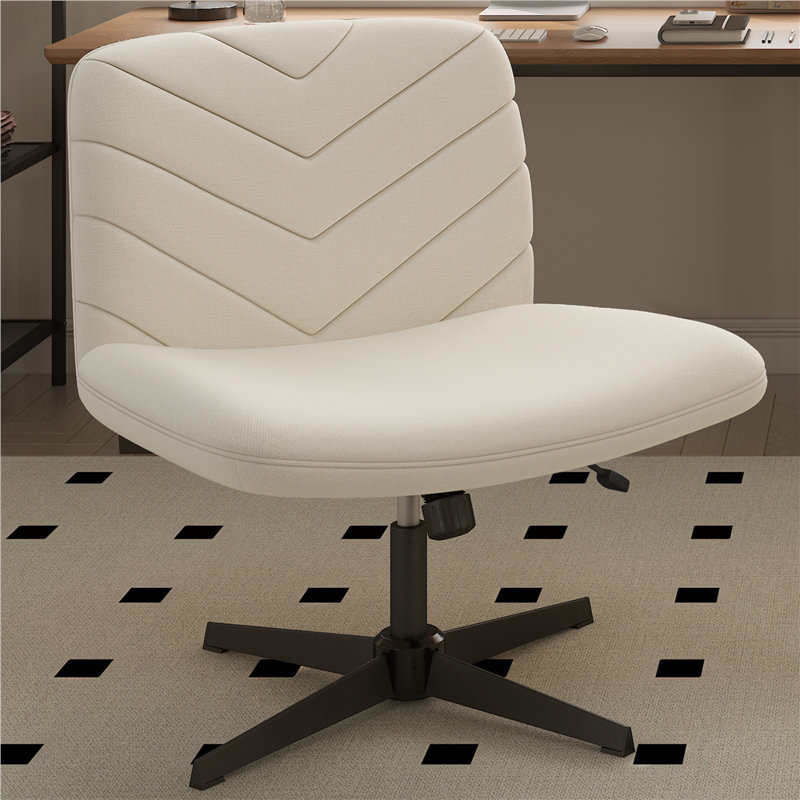 Armless Wide Desk Chair with Cross-shaped Base, Beige Linen
