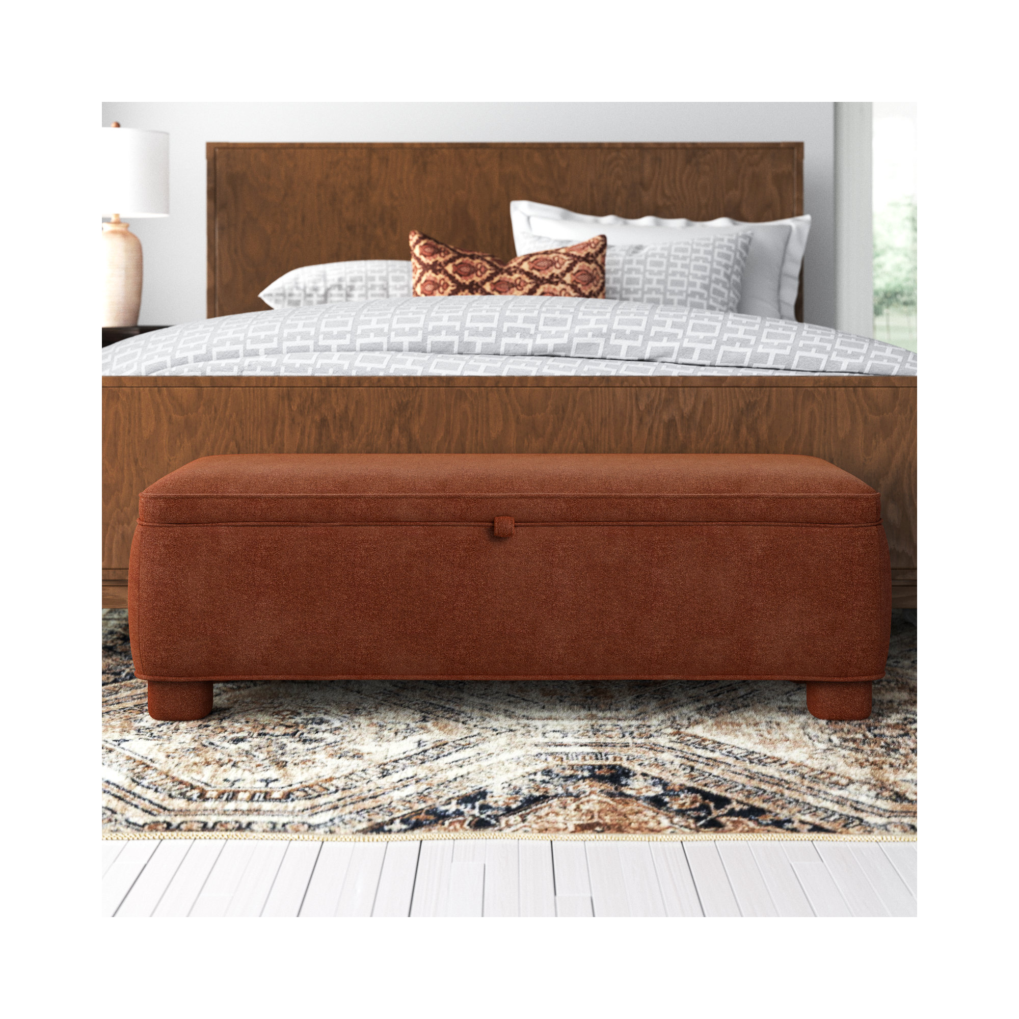 Grant Upholstery Flip Top Storage Bench, Deep Orange Tweed