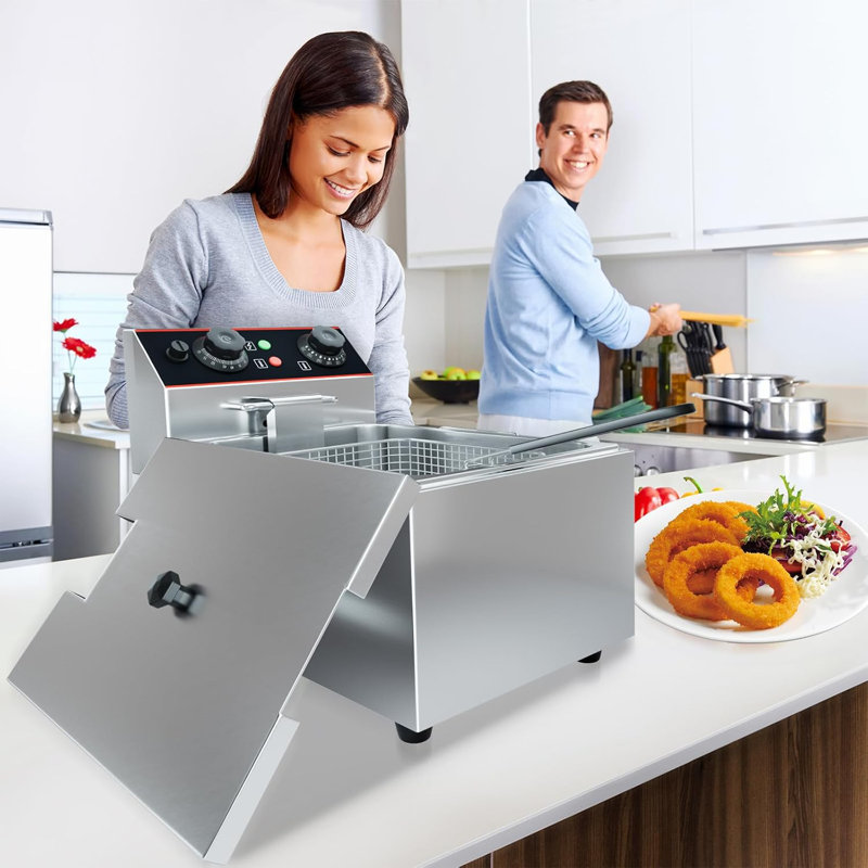 Commercial Deep Fryer with Basket,  Stainless Steel Electric Countertop Fryer with Tanks and Temperature Control for Restaurant and Home Use