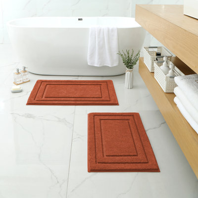  Ensembles de tapis de salle de bain 2 pièces, tapis de bain en microfibre antidérapant doux et absorbant (20 po x 32 po + 16 po x 24 po, orange vif)