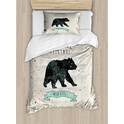 Ambesonne Bear Duvet Cover Set, Vintage Wildlife, Twin, Mint Green Black Tan -  nev_44037_twin