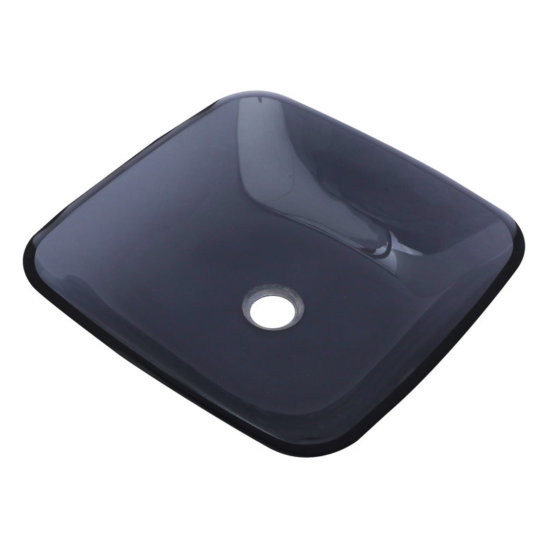 16"L x 16"W Tempered Glass Bathroom Sink Square Bathroom Vessel Sink with Pop-up Drain, Gray, 16"L x 16"W