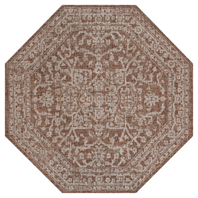 Massimo Bohemian Medallion Textured Weave Red/Taupe Indoor/Outdoor Rug
