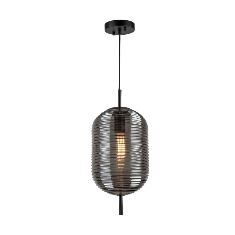 Remick - Luminaire suspendu 1 lumière avec abat-jour texturé -, Noir, Gris fumée