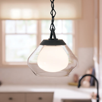  Luminaire suspendu 1 lumière avec verre extérieur transparent et verre intérieur opale