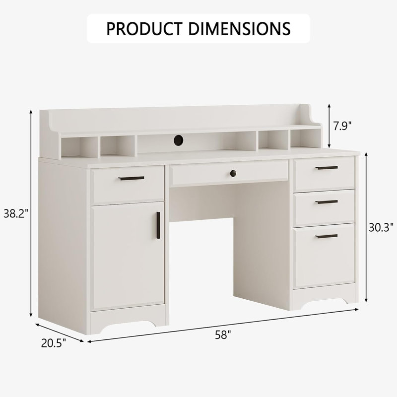 58 Inch  White Executive Desk ,   Home Office Desk with Storag58 Inch White Executive Desk With 6 Drawers , Home Office Desk with Storage, Rustic Deske, Rustic Desk 