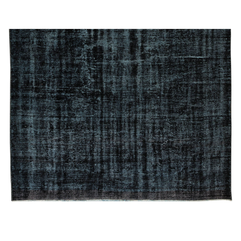 Tapis turc en laine fabriqué à la main de 6,2 x 9,3 pi surteint en noir pour des intérieurs modernes