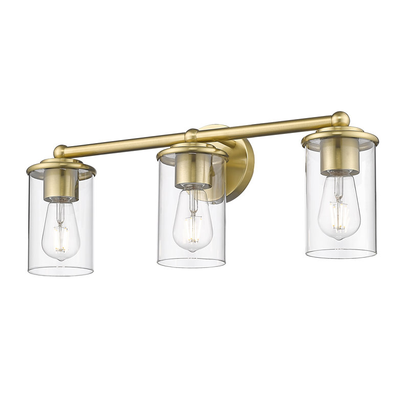 Cheetham 3-Light Steel Dimmable Vanity Light with Clear Glass Shades, Luxe Gold