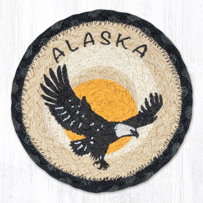  Grand tapis de jute tressé rond 7 po avec silhouette d'aigle majestueux pour décor patriotique ou rustique Eagle Coaster