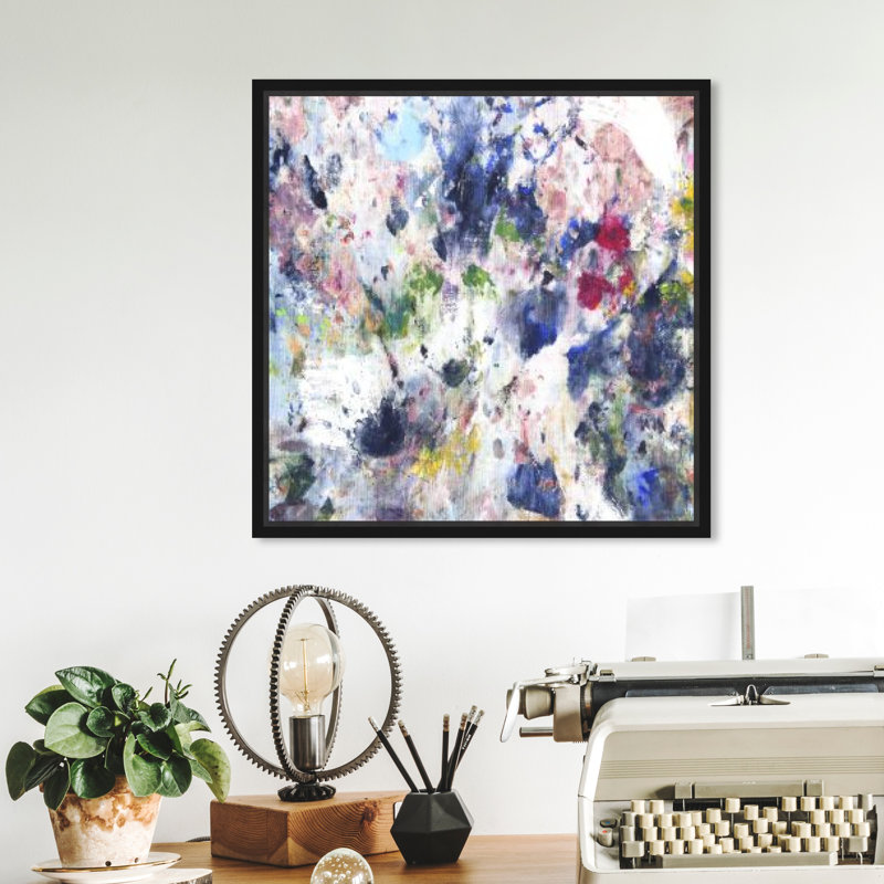 Abstrait Van Gogh Vibes, bleu moderne et contemporain - impression sur toile, Cadre flottant noir, H 12 po x l 12 po