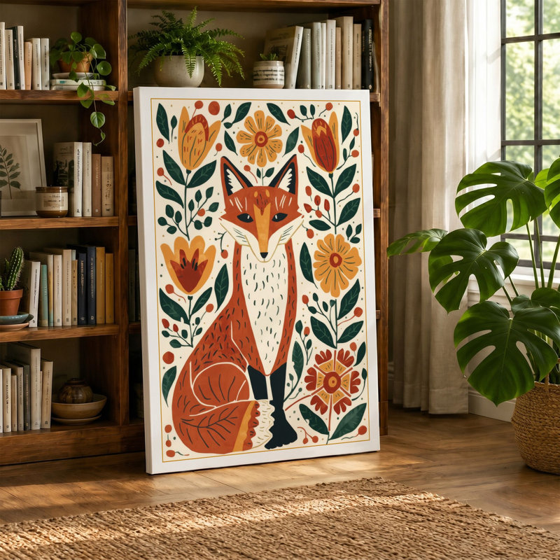 Fox and Botanica Botanical - Wrapped Canvas, 30x20 - 76.2 x 50.8 cm, Ochre Border